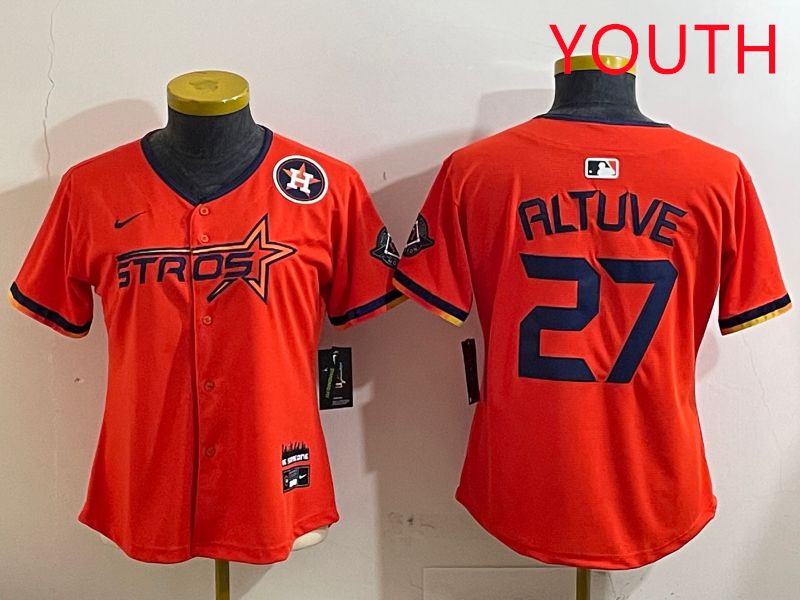 Youth Houston Astros 27 Altuve Orange Three generations Joint Name 2025 Nike MLB Jersey style 4125